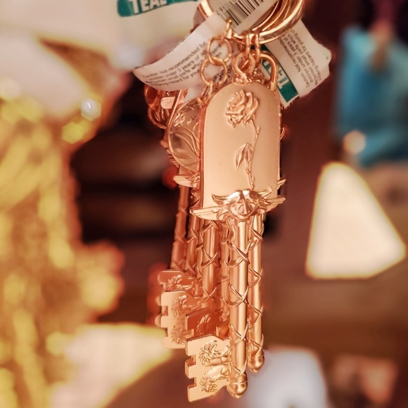 DISNEY PARKS BEAUTY & THE BEAST ROSE KEY KEYCHAIN - Picture 2 of 5